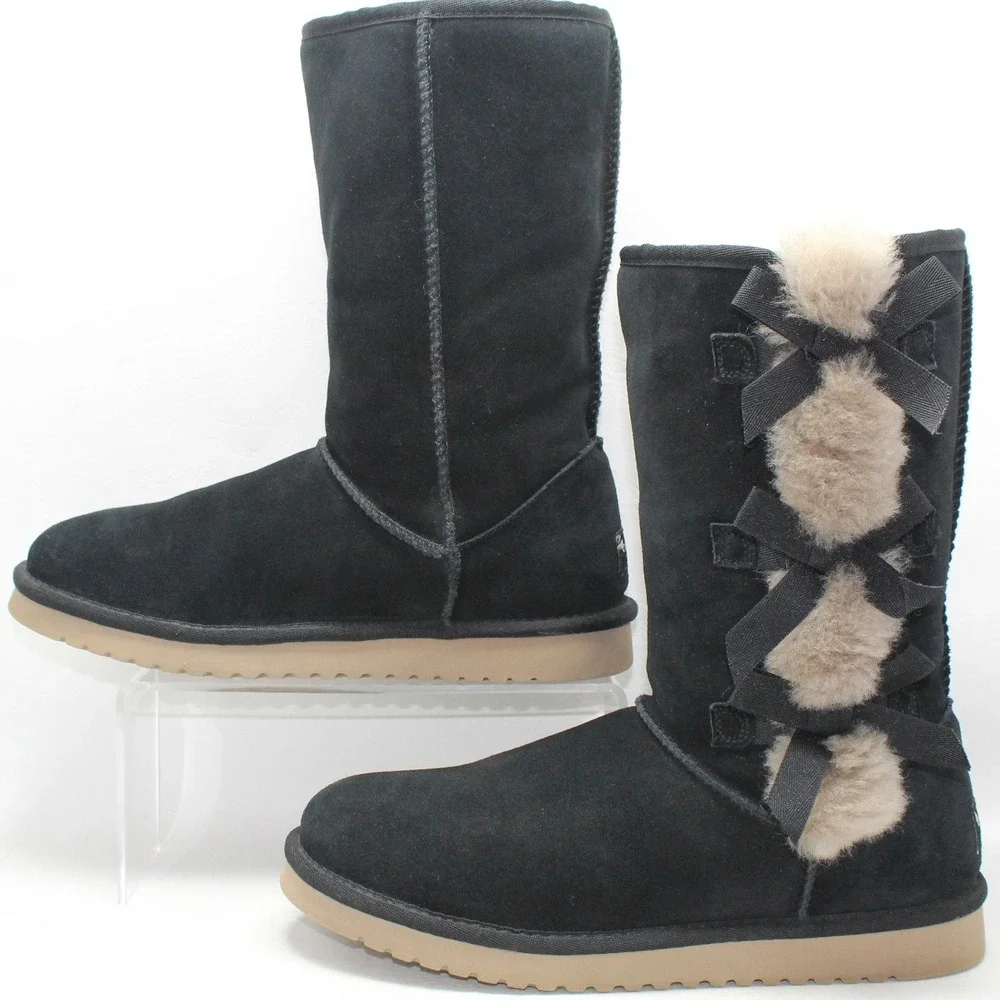 Koolaburra by UGG Victoria Tall Black Suede Bow Boots 1015875 Womens‎ 9